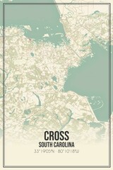 Retro US city map of Cross, South Carolina. Vintage street map.