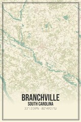 Retro US city map of Branchville, South Carolina. Vintage street map.