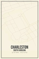 Retro US city map of Charleston, South Carolina. Vintage street map.