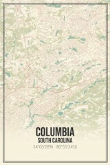 Retro US city map of Columbia, South Carolina. Vintage street map.