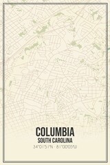 Retro US city map of Columbia, South Carolina. Vintage street map.