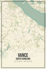 Retro US city map of Vance, South Carolina. Vintage street map.