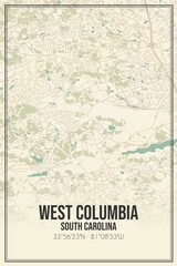 Retro US city map of West Columbia, South Carolina. Vintage street map.