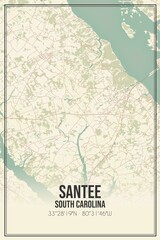 Retro US city map of Santee, South Carolina. Vintage street map.