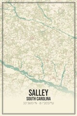 Retro US city map of Salley, South Carolina. Vintage street map.