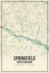 Retro US city map of Springfield, South Carolina. Vintage street map.