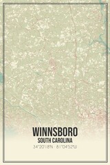 Retro US city map of Winnsboro, South Carolina. Vintage street map.