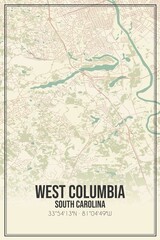 Retro US city map of West Columbia, South Carolina. Vintage street map.