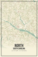 Fototapeta premium Retro US city map of North, South Carolina. Vintage street map.