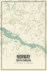Retro US city map of Norway, South Carolina. Vintage street map.