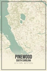 Retro US city map of Pinewood, South Carolina. Vintage street map.