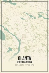 Retro US city map of Olanta, South Carolina. Vintage street map.