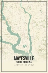 Retro US city map of Mayesville, South Carolina. Vintage street map.