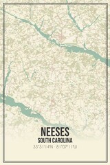 Retro US city map of Neeses, South Carolina. Vintage street map.