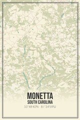 Retro US city map of Monetta, South Carolina. Vintage street map.