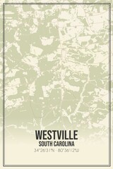 Retro US city map of Westville, South Carolina. Vintage street map.