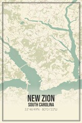 Retro US city map of New Zion, South Carolina. Vintage street map.