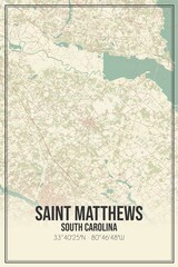 Retro US city map of Saint Matthews, South Carolina. Vintage street map.