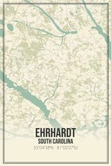 Retro US city map of Ehrhardt, South Carolina. Vintage street map.