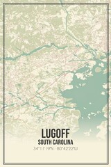 Retro US city map of Lugoff, South Carolina. Vintage street map.