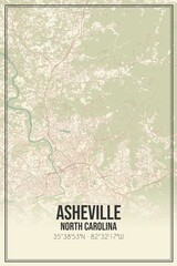 Retro US city map of Asheville, North Carolina. Vintage street map.