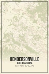 Retro US city map of Hendersonville, North Carolina. Vintage street map.