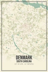 Retro US city map of Denmark, South Carolina. Vintage street map.