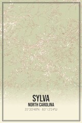Retro US city map of Sylva, North Carolina. Vintage street map.