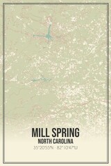 Retro US city map of Mill Spring, North Carolina. Vintage street map.