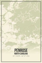 Retro US city map of Penrose, North Carolina. Vintage street map.