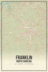 Retro US city map of Franklin, North Carolina. Vintage street map.