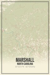 Retro US city map of Marshall, North Carolina. Vintage street map.