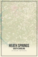 Retro US city map of Heath Springs, South Carolina. Vintage street map.