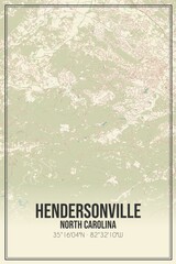 Retro US city map of Hendersonville, North Carolina. Vintage street map.