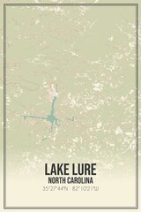 Retro US city map of Lake Lure, North Carolina. Vintage street map.