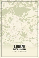 Retro US city map of Etowah, North Carolina. Vintage street map.