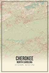 Retro US city map of Cherokee, North Carolina. Vintage street map.