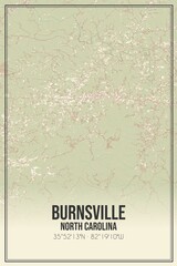 Retro US city map of Burnsville, North Carolina. Vintage street map.