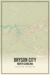 Retro US city map of Bryson City, North Carolina. Vintage street map.