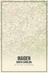 Retro US city map of Maiden, North Carolina. Vintage street map.