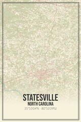 Retro US city map of Statesville, North Carolina. Vintage street map.