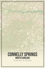 Retro US city map of Connelly Springs, North Carolina. Vintage street map.