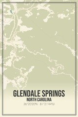 Retro US city map of Glendale Springs, North Carolina. Vintage street map.