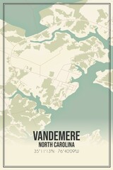 Retro US city map of Vandemere, North Carolina. Vintage street map.