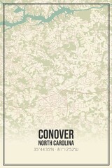 Retro US city map of Conover, North Carolina. Vintage street map.