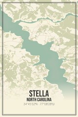 Retro US city map of Stella, North Carolina. Vintage street map.