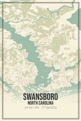 Retro US city map of Swansboro, North Carolina. Vintage street map.