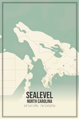Retro US city map of Sealevel, North Carolina. Vintage street map.