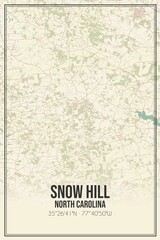 Retro US city map of Snow Hill, North Carolina. Vintage street map.