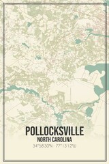 Retro US city map of Pollocksville, North Carolina. Vintage street map.
